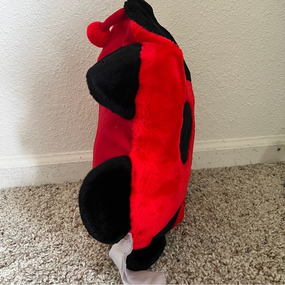 Lady Bug Round Bright Red Black Fuzzy Pillow Cover - Picture 2 of 15